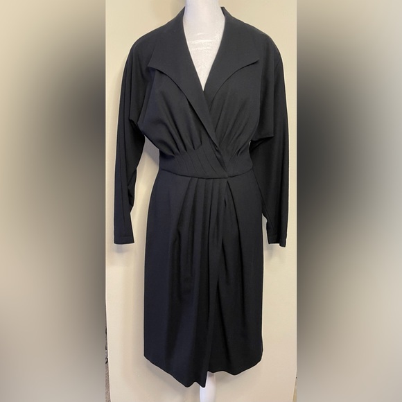 Pia Rucci Women’s Black Vintage Dress 100 % Wool Wrap Long Sleeves Size 10. NWT - Picture 5 of 17